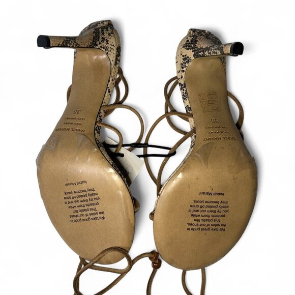 Isabel Marant Askee Snakeskin Embossed Leather Ankle Wrap Heels Sz EU 38 NEW - Picture 9 of 11